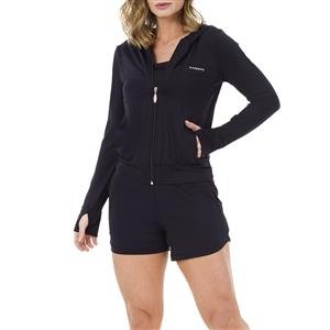 JAQUETA DICORPO COM CAPUZ, PUNHOS COM ABERTURA E PROTEÇÃO UV:Cor-PRETO / Tamanho-M