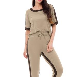Conjunto Recortado DiCorpo Blusa Reta e Calça Jogging:Cor-NATURALE / MARROM / Tamanho-M