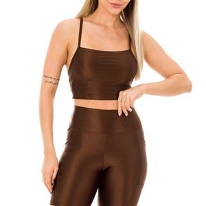Top Fitness com Alças Finas e Bojos Removíveis - Flash:Cor-COFFEE / Tamanho-G