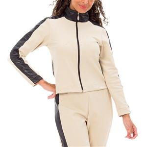 Conjunto Feminino De Jaqueta + Calça Jogging Com Recortes, Gola Alta e Avesso Peluciado