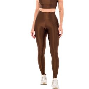 Legging Recortada Com Tecido Brilhante e Texturizada com Bolsos e Cós Alto | DiCorpo:Cor-COFFEE / Tamanho-G