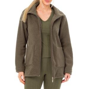 Casaco Feminino Peluciado Alongado com Gola Alta e Bolsos - Soft Brush Sherpa:Cor-SHITAKE / Tamanho-M
