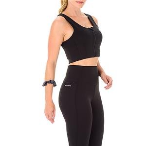 Conjunto Fitness Feminino: Top com Zíper e Legging com Bolsos – Média Compressão - DiCorpo:Cor-PRETO / Tamanho-GG