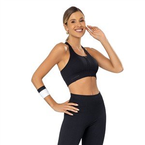 Top Fitness Feminino Seamless com Zíper Frontal, Costas Nadador e Bojo Removível 