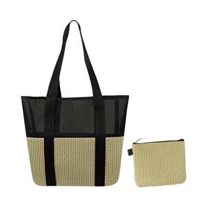 BOLSA DE PRAIA DICORPO TEXTURIZADA, EM TELA E COM NECESSAIRE 