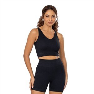 Regata Cropped Seamless com Decote V e Alças Finas 