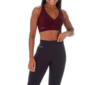 Regata Cropped Fitness Transpassada com Alças Cruzadas e Bojos Removíveis | DiCorpo:Cor-MARSALA / Tamanho-G