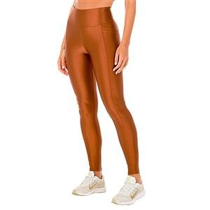 Legging Recortada Com Tecido Brilhante e Texturizada com Bolsos e Cós Alto | DiCorpo:Cor-GINGER / Tamanho-G