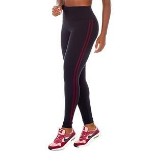 Legging com listas e Cós Alto Duplo em Sport Power:Cor-PRETO / MARSALA / Tamanho-M