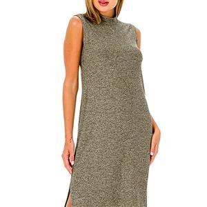 Vestido Midi Gola Alta em Tricô Flanelado com Fendas Laterais | DiCorpo 