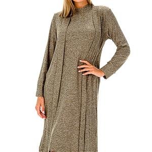 Kimono Midi Recortado em Tricô Flanelado com Barras Duplas e Fenda Lateral | DiCorpo 