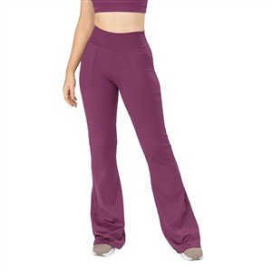 Calça Flare Com Bolsos e Cós Alto Duplo Alta Compressão 