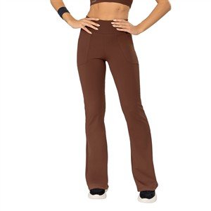 Calça Flare Com Bolsos e Cós Alto Duplo Alta Compressão 