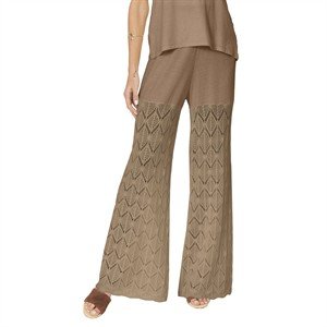 Calça Pantalona com Detalhes em Malha Retilínea 