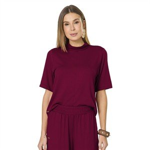 Blusa com Gola Subida e Manga Alongada 