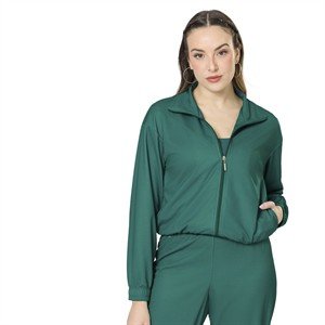 Jaqueta Bomber com Gola Alta e Textura Furadinha 