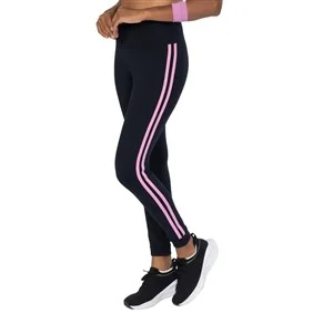 Legging com listras nas laterais e Cós Alto Duplo Alta Compressão  