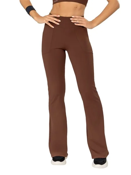 Calça Flare Com Bolsos e Cós Alto Duplo Alta Compressão 02178