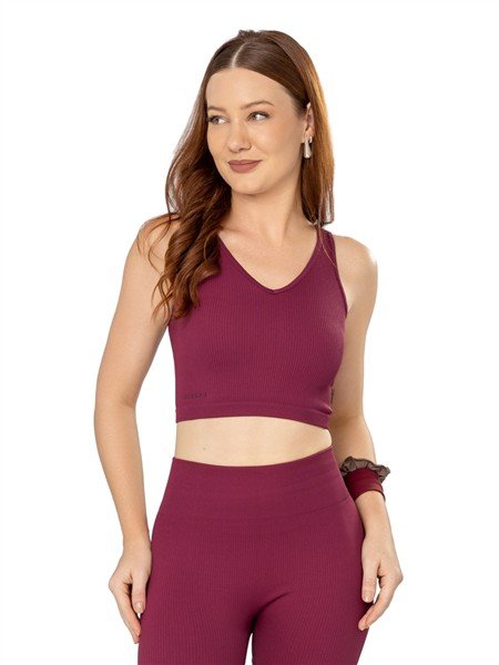 Regata Cropped Seamless com Decote V e Alças Finas 03674-I