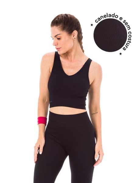 Regata Cropped Seamless com Decote V e Alças Finas 03674-I