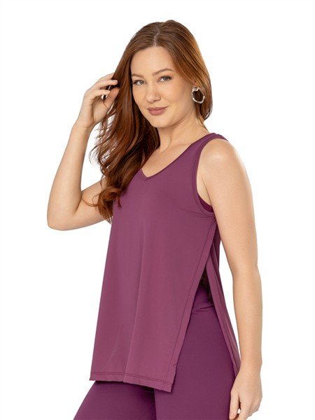 Regata Feminina Alongada com Decote V, Mullet e Lateriais Transpassadas  03743