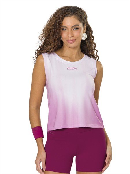 Regata Encurtada Estampada e com Textura Furadinha 03766