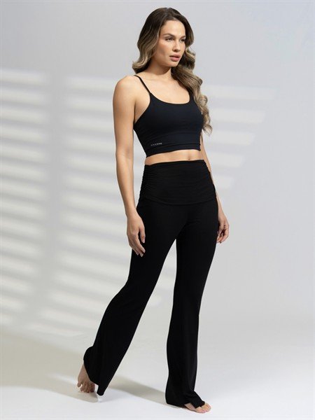 Calça Flare com Cós Franzido Dobrado 08494