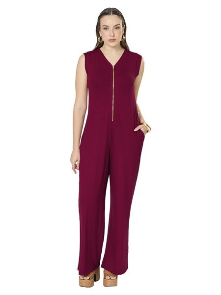 Macacão Pantalona Com Bolsos e Zíper Frontal 09165