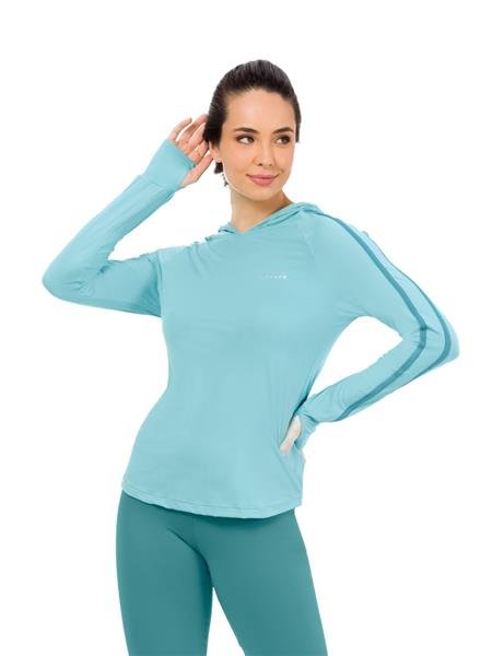 BLUSA DICORPO COM LISTRAS, MANGAS RAGLÃ, CAPUZ E PUNHO COM ABERTURA 12667