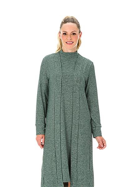 Kimono Midi Recortado em Tricô Flanelado com Barras Duplas e Fenda Lateral | DiCorpo 15409