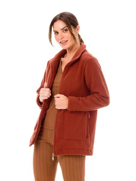 Casaco Feminino Peluciado Alongado com Gola Alta e Bolsos - Soft Brush Sherpa 15441