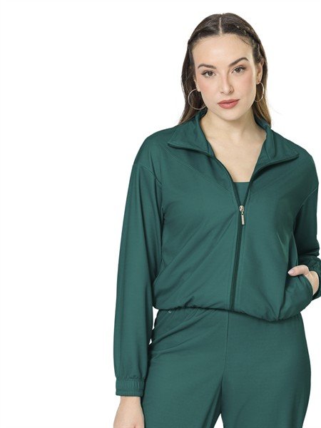 Jaqueta Bomber com Gola Alta e Textura Furadinha 15479