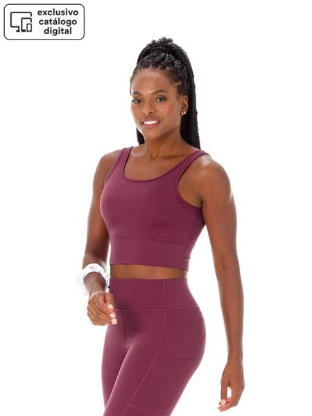 Conjunto Fitness: Top Bojo Removível Alongado + Legging Cós Alto com Bolsos e Detalhes em Trama | DiCorpo 20219-I