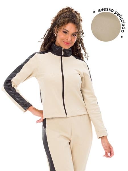 Conjunto Feminino De Jaqueta + Calça Jogging Com Recortes, Gola Alta e Avesso Peluciado 20221