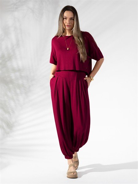 Conjunto Aladim: Blusa Encurtada Ampla + Calça Aladim com Pregas e Bolsos  20238