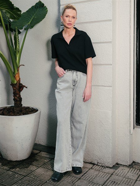 Calça Jeans Wide Leg com Bolsos 30010