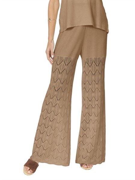 Calça Pantalona com Detalhes em Malha Retilínea 40006