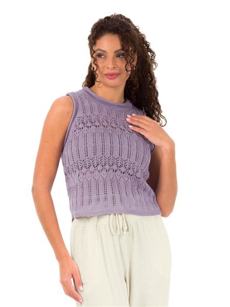 Regata em Malha com Efeito Crochê e Transparência | DiCorpo 44004