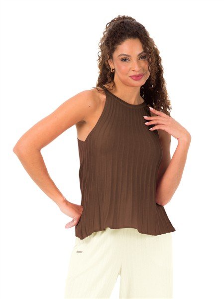 Regata Plissada com Decote Redondo em Tricô 44006