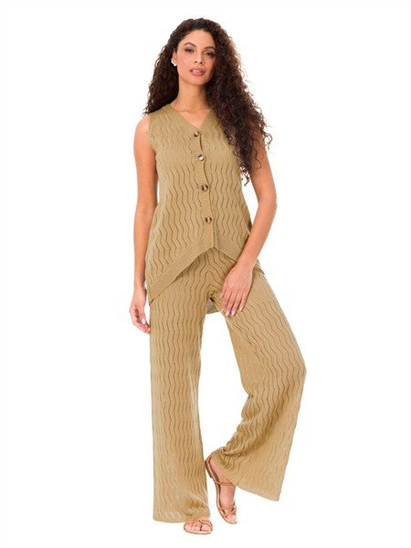 Conjunto de Blusa Cavada e Calça Pantalona em Ponto Crochê | DiCorpo 45000