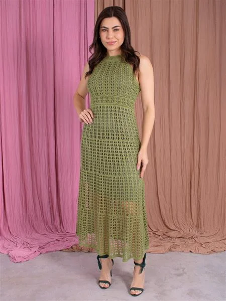 Vestido Longo de Tricô com Decote Redondo | DiCorpo 45003