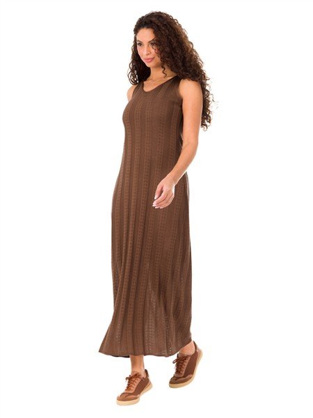 Vestido Longo Cavado com Forro e Decote V - Efeito Crochê | DiCorpo 45007