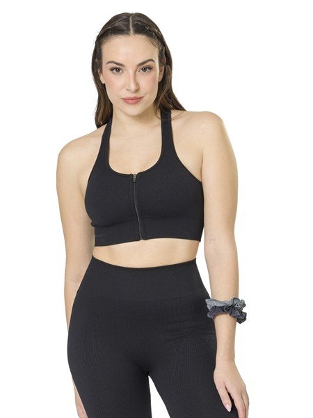 Top Fitness Feminino Seamless com Zíper Frontal, Costas Nadador e Bojo Removível 03676-I