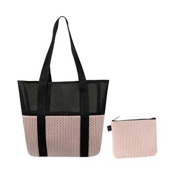 BOLSA DE PRAIA DICORPO TEXTURIZADA, EM TELA E COM NECESSAIRE 