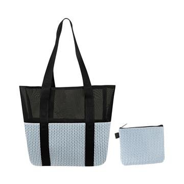 BOLSA DE PRAIA DICORPO TEXTURIZADA, EM TELA E COM NECESSAIRE 