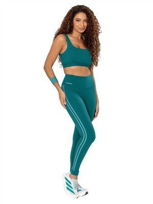 Legging com listras nas laterais e Cós Alto Duplo Alta Compressão  