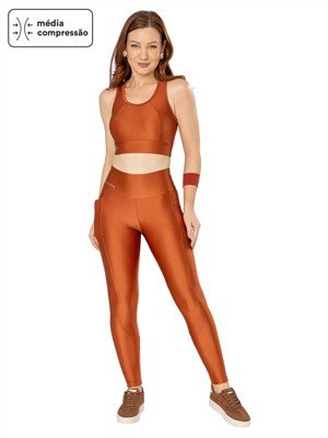 Legging Recortada com Bolsos e Cós Alto Duplo – Média Compressão 