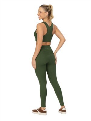 Legging Recortada com Bolsos , Cós Alto Duplo e Alta Compressão 