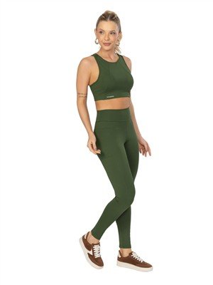 Legging Recortada com Bolsos , Cós Alto Duplo e Alta Compressão 