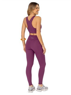 Legging Recortada com Bolsos , Cós Alto Duplo e Alta Compressão 